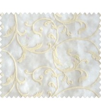 Cream on cream base small scroll leaves on stem continuous embroidery sheer curtain
